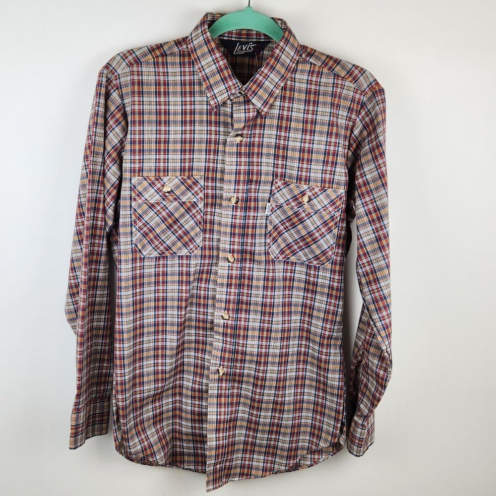 NEW Vintage Levi’s 80's Tapered Fit Plaid Easy Care Blend Button Up Shirt sz M
